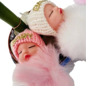 Adorable Pink & White Knitted Baby Doll Keyring Keychain Accessories